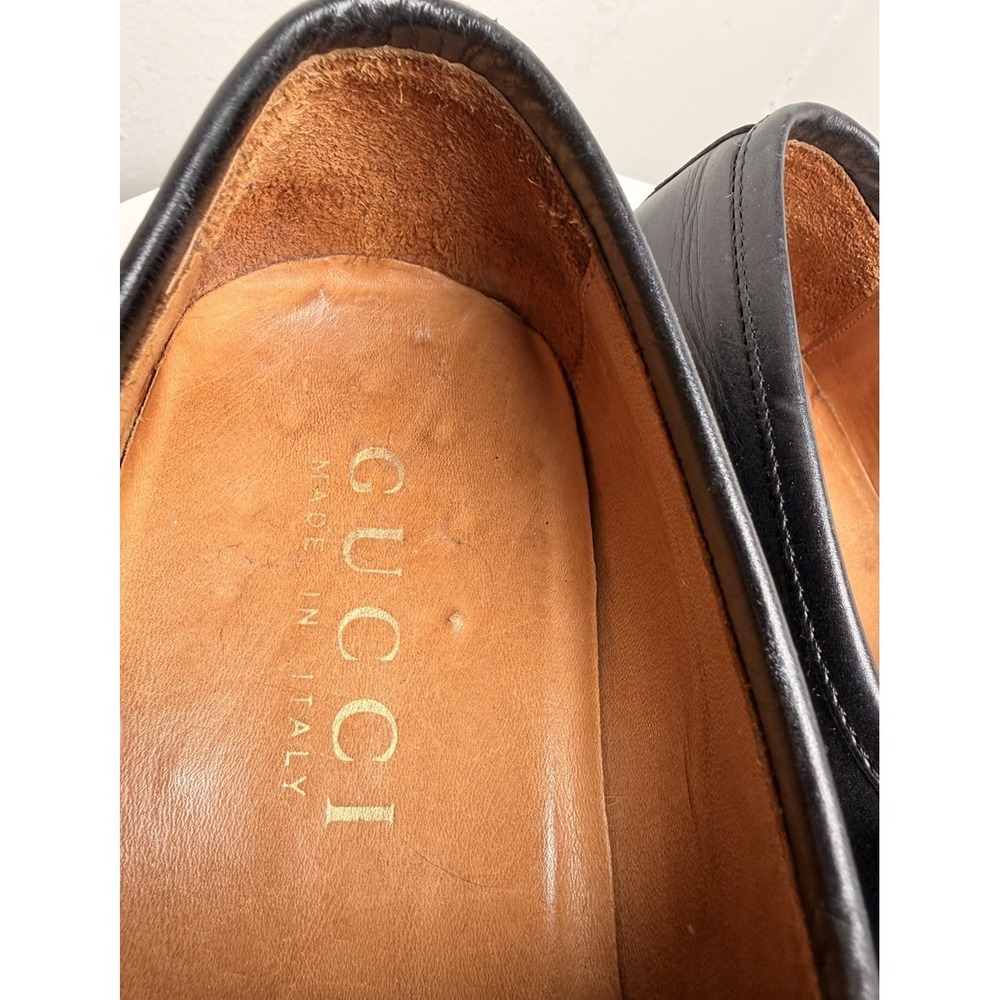 Gucci Vintage Black Leather Logo Bar Loafers Men’s 8D Authenticated - Picture 14 of 14
